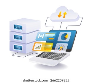 Ilustração de Big Data de servidor em nuvem