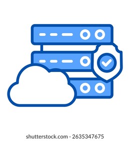 Cloud server blue color icon. Simple vector icon design in blue color style. Editable vector format