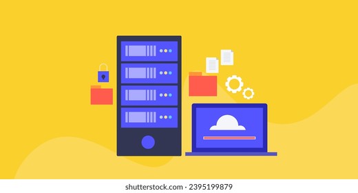 Cloud server, cloud computing database, Cloud server, Hosting service, online data storage - vector illustration background with icons