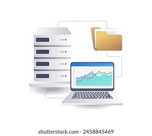 Cloud server data analysis technology infographics flat isometric 3d illustration