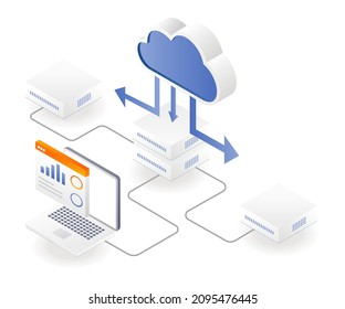 Cloud Server Data Analytics Platform In Isometric Illustration