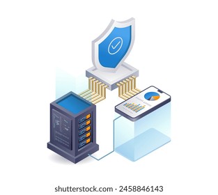 Cloud server data business analyst, infographic 3d illustration flat isometric 1