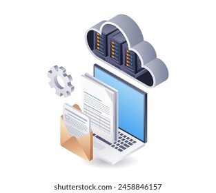 Cloud server data computer, infographic 3d illustration flat isometric