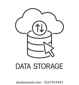 Cloud and server data exchange. Data storage,  networking technology. Vector linear illustration icon isolated on white background.