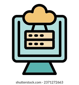 Cloud server data icon outline vector. Secure vpn. Online system color flat