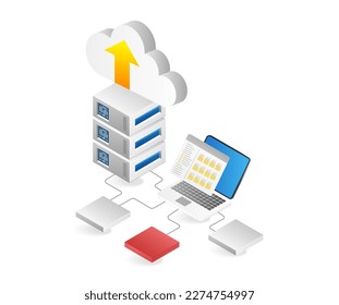 Cloud server data network isometric flat 3d illustration concept