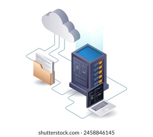 Cloud server data programming language, 3d flat isometric illustration infographic