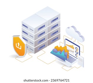 Cloud server data security analyst flat illustration concept