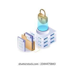 Cloud server data security flat and isometric illustration