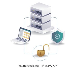 Cloud Server Data Security System flat illustration