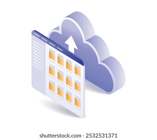 Cloud server data storage technology isometric illustration