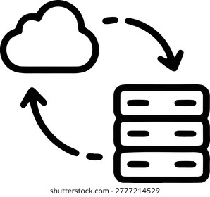 Cloud server data transfer icon with curved arrow for migration