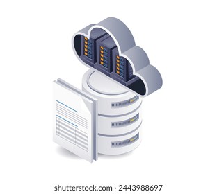 Cloud server database, flat isometric 3d illustration