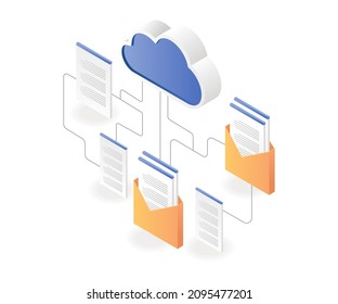 Cloud server email data network in isometric illustration