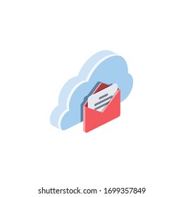 Cloud server email open. Vector 3d isometric, color web icon, new flat style. Creative illustration design, isolated graphic idea for infographics.