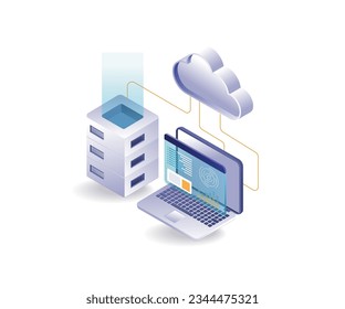 Cloud server hosting analysis flat and isometric illustration