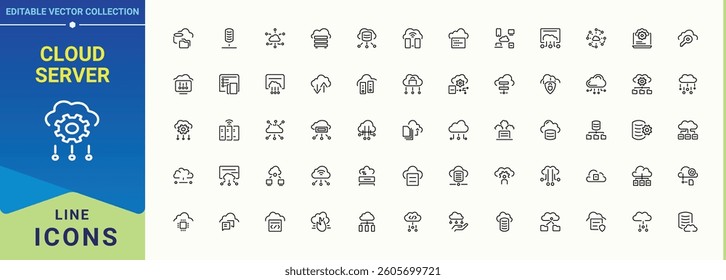 Cloud Server icon. Contains related to storage, network, computing, data, networking, technology, server and more. Minimal linear icons. Database icon set. Editable vector art.
