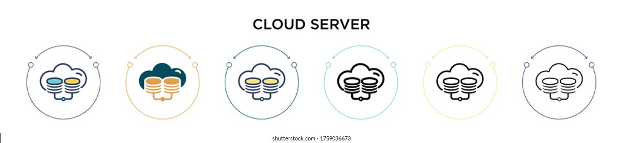 Cloud server icon in filled, thin line, outline and stroke style. Vector illustration of two colored and black cloud server vector icons designs can be used for mobile, ui, web