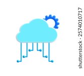 cloud server icon with gears, simple flat style, illustration, logo sign symbol pictogram template, for ui or ux isolated on white for mobile app, editable	