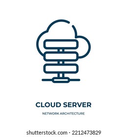 Cloud server icon. Linear vector illustration from network architecture collection. Outline cloud server icon vector. Thin line symbol for use on web and mobile apps, logo, print media.