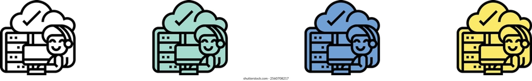 cloud server icon. Outline, Green, Blue and Yellow Style Design Isolated On White Background