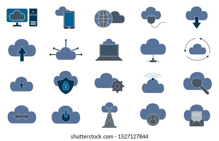 Cloud server icon pack. Flat style graphical symbol. Can be used  for many purpose.