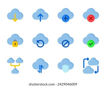 Cloud server icon set, for cloud computing, information technology, AI, big data, and computer systems.