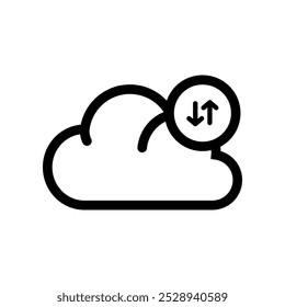 Icono de servidor en la nube con Cargar y Descarga. Ilustración vectorial de ícono de línea plana.