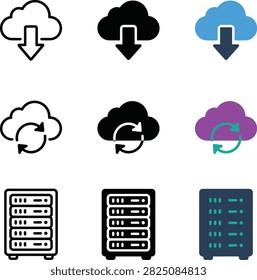 Cloud and Server Icons Showing Data Transfer and Syncing