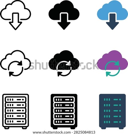 Cloud and Server Icons Showing Data Transfer and Syncing