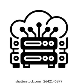 Cloud Server Line Icon, Outline Symbol for Virtual Hosting, Online Data Storage, Internet Infrastructure, and Scalable Cloud Computing Services. Vector Sign Icon.