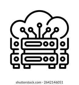Cloud Server Line Icon, Outline Symbol for Virtual Hosting, Online Data Storage, Internet Infrastructure, and Scalable Cloud Computing Services. Vector Sign Icon.