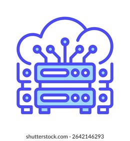 Cloud Server Line Icon, Outline Symbol for Virtual Hosting, Online Data Storage, Internet Infrastructure, and Scalable Cloud Computing Services. Vector Sign Icon.
