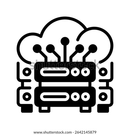 Cloud Server Line Icon, Outline Symbol for Virtual Hosting, Online Data Storage, Internet Infrastructure, and Scalable Cloud Computing Services. Vector Sign Icon.