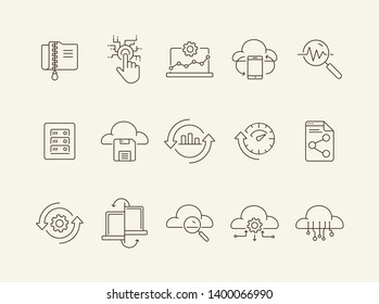 Cloud server line icon set. Database, network, software. Information storage concept. Can be used for topics like technology, computer, data