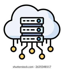 Ícone de cor linear do servidor em nuvem. Design de ícone de vetor simples em estilo de cor linear. Formato de vetor editável