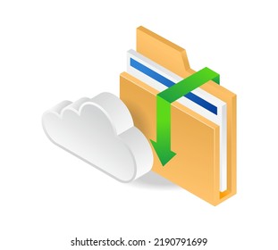 Cloud server login folder data in isometric and flat illustration