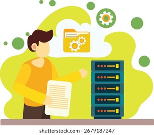 Ilustração de Gerenciamento de Servidor de Nuvem. Conceito de Armazenamento em Nuvem