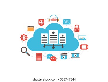 cloud server with media icon, online technology, isolated on white background
