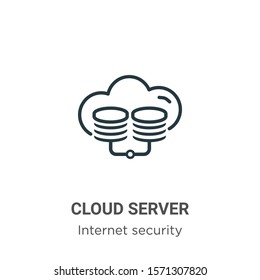 Cloud server outline vector icon. Thin line black cloud server icon, flat vector simple element illustration from editable networking concept isolated on white background