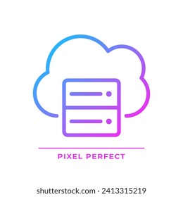 Cloud server pixel perfect gradient linear vector icon. Digital storage for data. Information keeping online resource. Thin line color symbol. Modern style pictogram. Vector isolated outline drawing