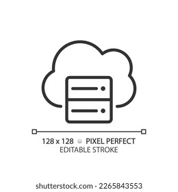 Cloud server pixel perfect linear icon  Digital storage for data  Information keeping online resource  Thin line illustration  Contour symbol  Vector outline drawing  Editable stroke