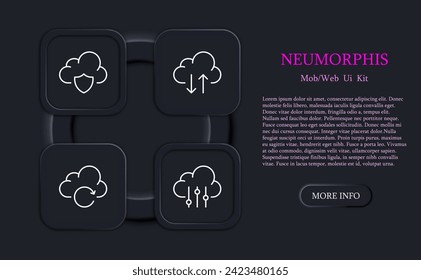 Cloud server set line icon. Internet, connection, data transfer, downloading, uploading, information. Neomorphism style. Vector line icon for business and advertising