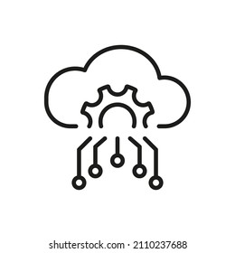 Cloud Server Setting Line Icon. Cloud Computing Configuration Linear Pictogram. Digital Cloud With Gear Configuration Concept Outline Icon. Editable Stroke. Isolated Vector Illustration.