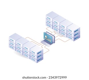 Cloud server technology analysis isometric illustration