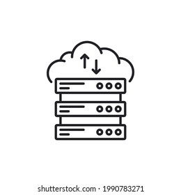 Cloud Server Vector Icon. Secure, Cloud services icons, Digital, Editable outline, Wireless technology, Cloud computing. cloud with arrow line icon. Upload and download.