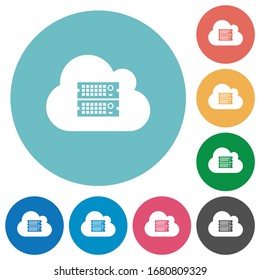 Cloud servers flat white icons on round color backgrounds