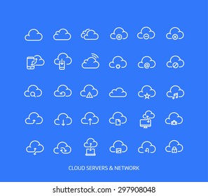 Cloud servers and wireless network  icon set, each icon is a single object