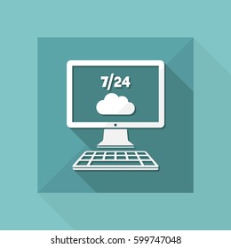 Cloud service 7/24 - Vector flat icon