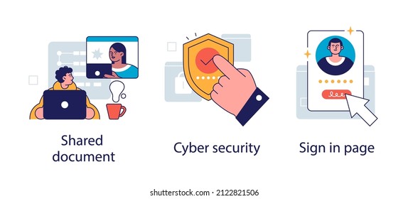 Cloud Service Access Abstract Concept Vector Illustration Set. Shared Document, Cyber Security, Sign In Page Abstract Metaphor.